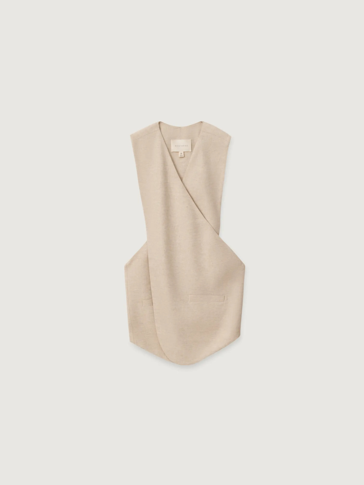 WRAP OVER LINEN VEST IN BEIGE