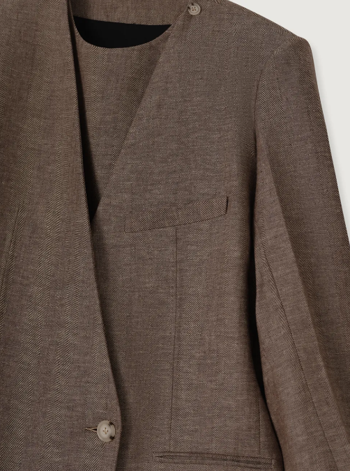 OVERSIZED SINGLE-BREASTED LINEN BLAZER IN MELANGE BROWN