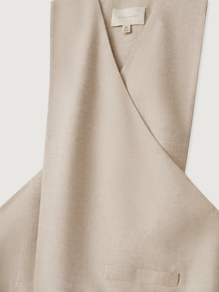 WRAP OVER LINEN VEST IN BEIGE