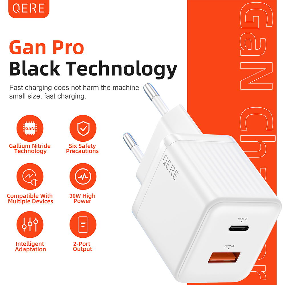 PD 30W GaN Phone Universal Adapters EU Plug Safe Type C USB Intelligent Fast Charging Mini Portable Fast Charger