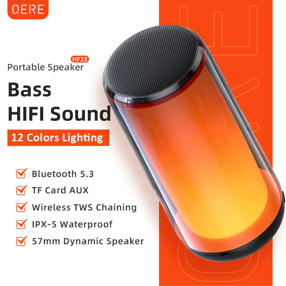 QERE HF33 Mini Portable Wireless Speaker Outdoor Subwoofer With 360 Led Flashing Colorful Metal Bass Speaker