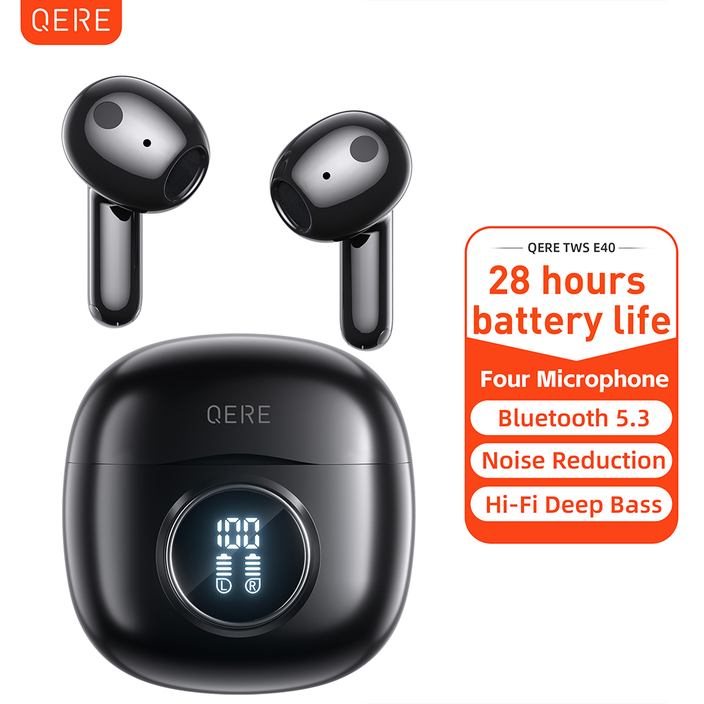 QERE E40 Four-Microphone ENC TWS Headphone Wireless Earphone Earbud Gaming In-Ear Headphones Earphone Bluetooth Earphone
