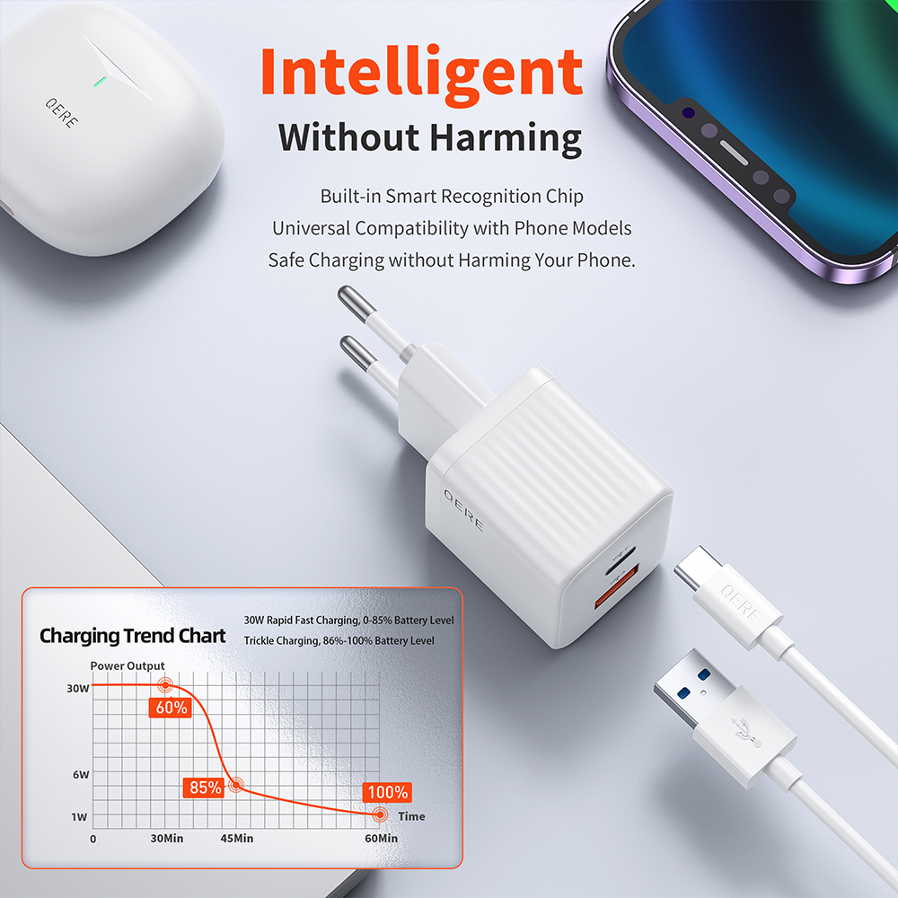 PD 30W GaN Phone Universal Adapters EU Plug Safe Type C USB Intelligent Fast Charging Mini Portable Fast Charger