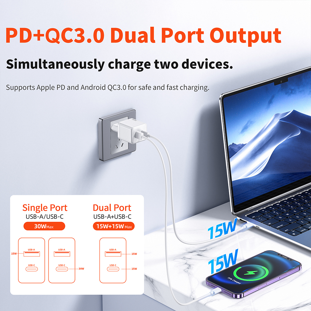 PD 30W GaN Phone Universal Adapters EU Plug Safe Type C USB Intelligent Fast Charging Mini Portable Fast Charger