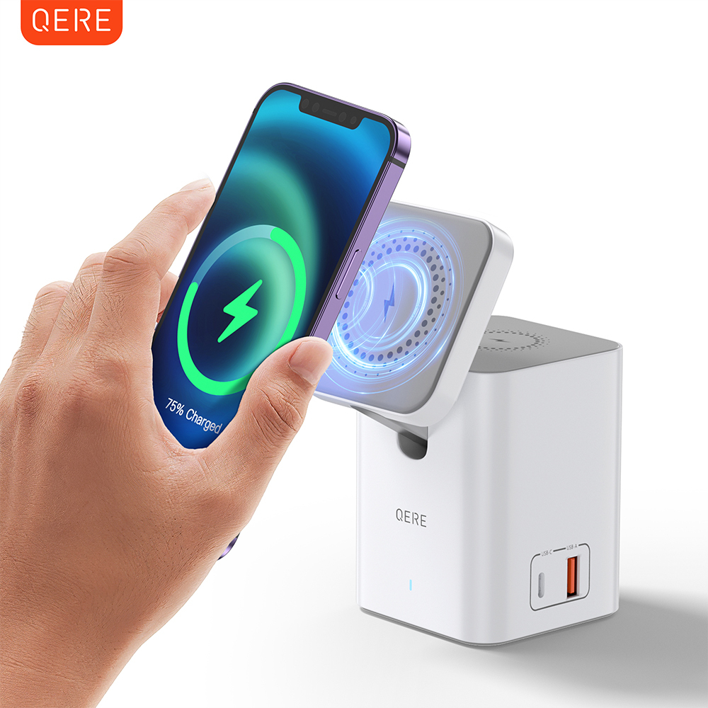 QERE KC801 Mobile Phone Magnetic Wireless Charger Station Fast Charging Safe Multi-functional Portable Foldable Mini  Wireless Charger