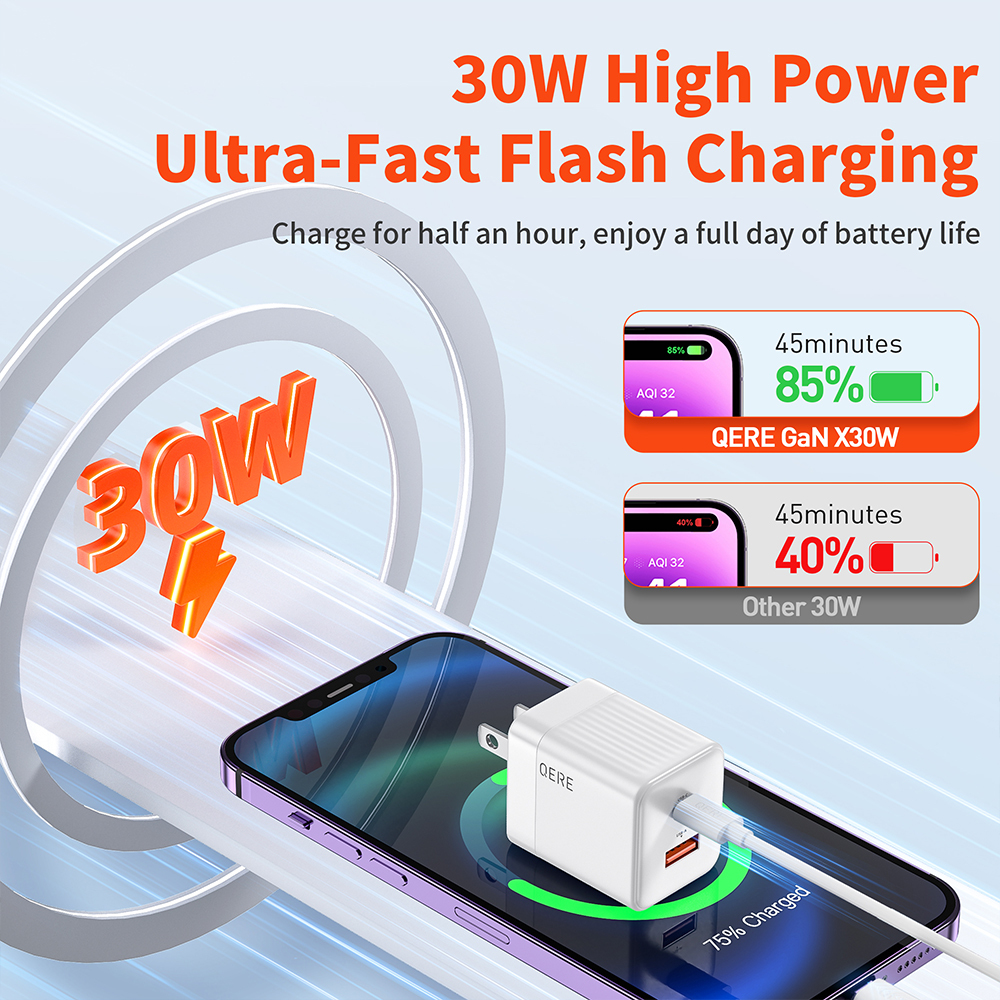 PD 30W GaN Phone Universal Adapters US Plug Safe Type C USB Intelligent Fast Charging Mini Portable Fast Charger