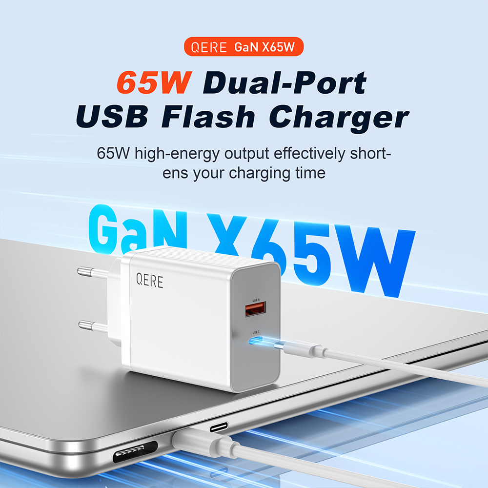 PD 65W GaN Phone Universal Adapters EU Plug Safe Type C USB Intelligent Fast Charging Mini Portable Fast Charger