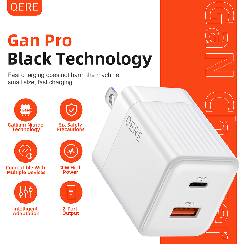 PD 30W GaN Phone Universal Adapters US Plug Safe Type C USB Intelligent Fast Charging Mini Portable Fast Charger