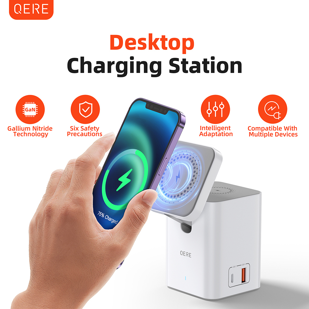 QERE KC801 Mobile Phone Magnetic Wireless Charger Station Fast Charging Safe Multi-functional Portable Foldable Mini  Wireless Charger