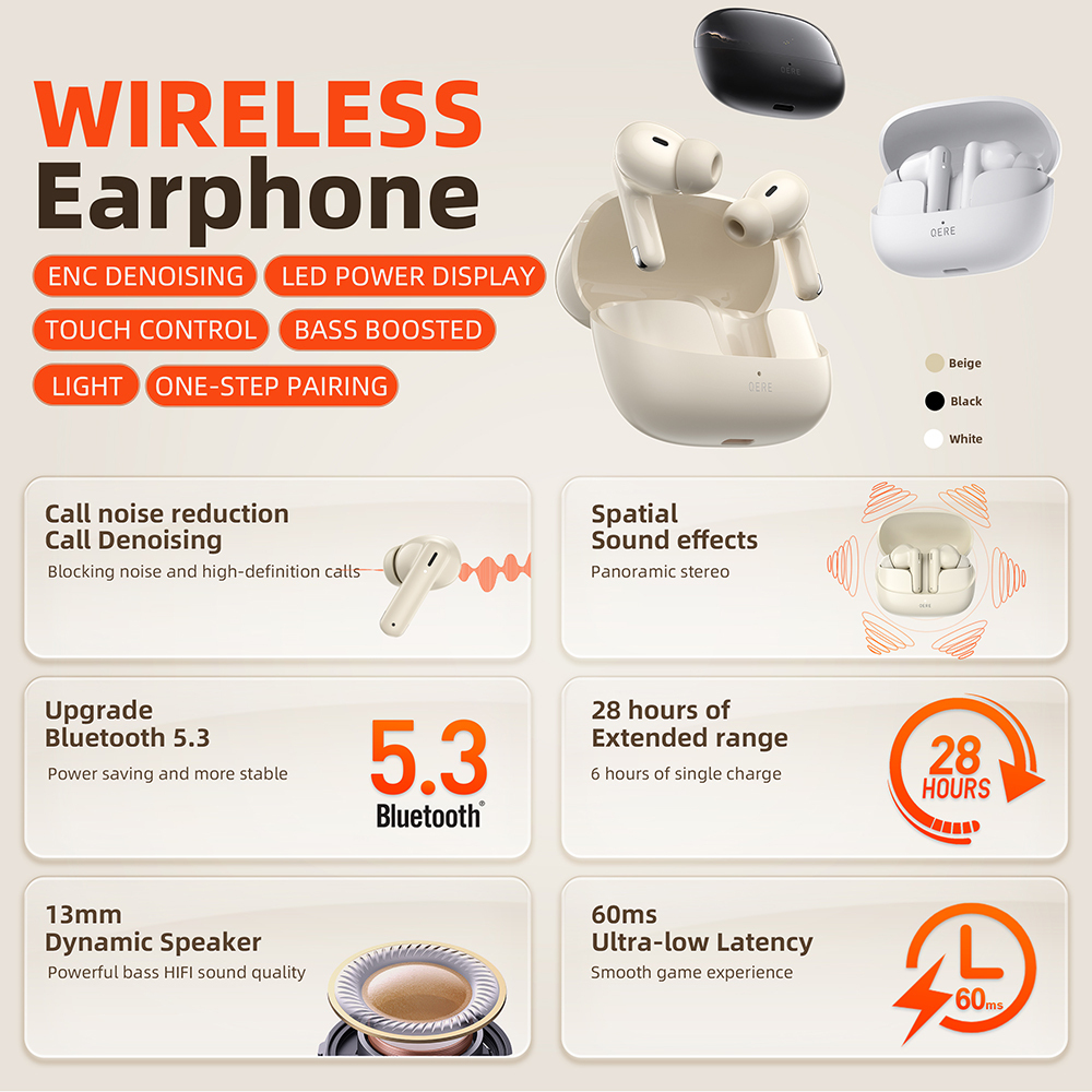 QERE E38 Wireless TWS Bluetooth Earbud Wireless Earphone Earbuds In-Ear Headphones Earphone Bluetooth Earphone