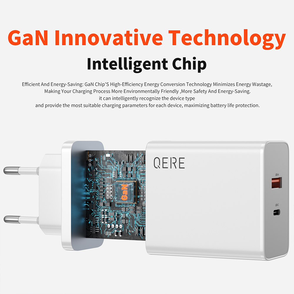 PD 65W GaN Phone Universal Adapters EU Plug Safe Type C USB Intelligent Fast Charging Mini Portable Fast Charger