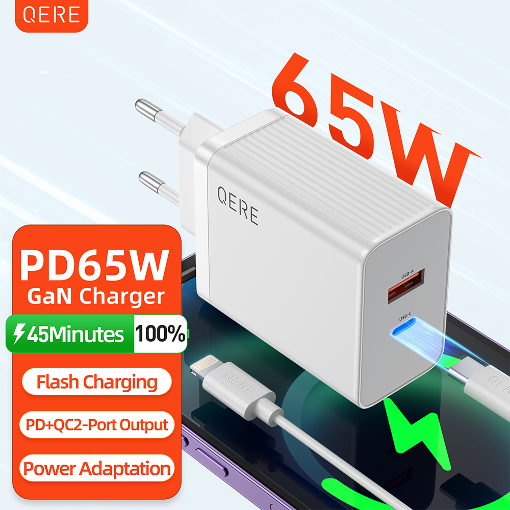 PD 65W GaN Phone Universal Adapters EU Plug Safe Type C USB Intelligent Fast Charging Mini Portable Fast Charger