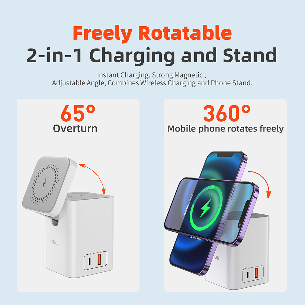 QERE KC801 Mobile Phone Magnetic Wireless Charger Station Fast Charging Safe Multi-functional Portable Foldable Mini  Wireless Charger