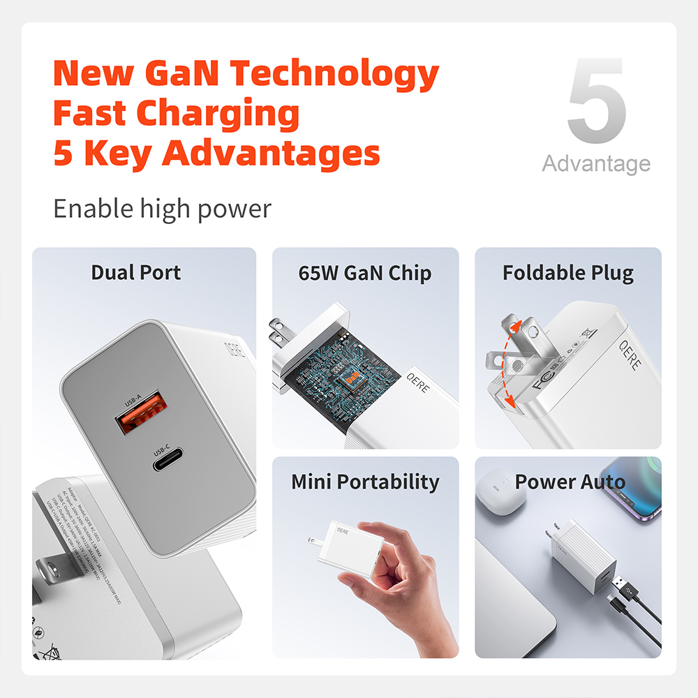 PD 65W GaN Phone Universal Adapters US Plug Safe Type C USB Intelligent Fast Charging Mini Portable Fast Charger