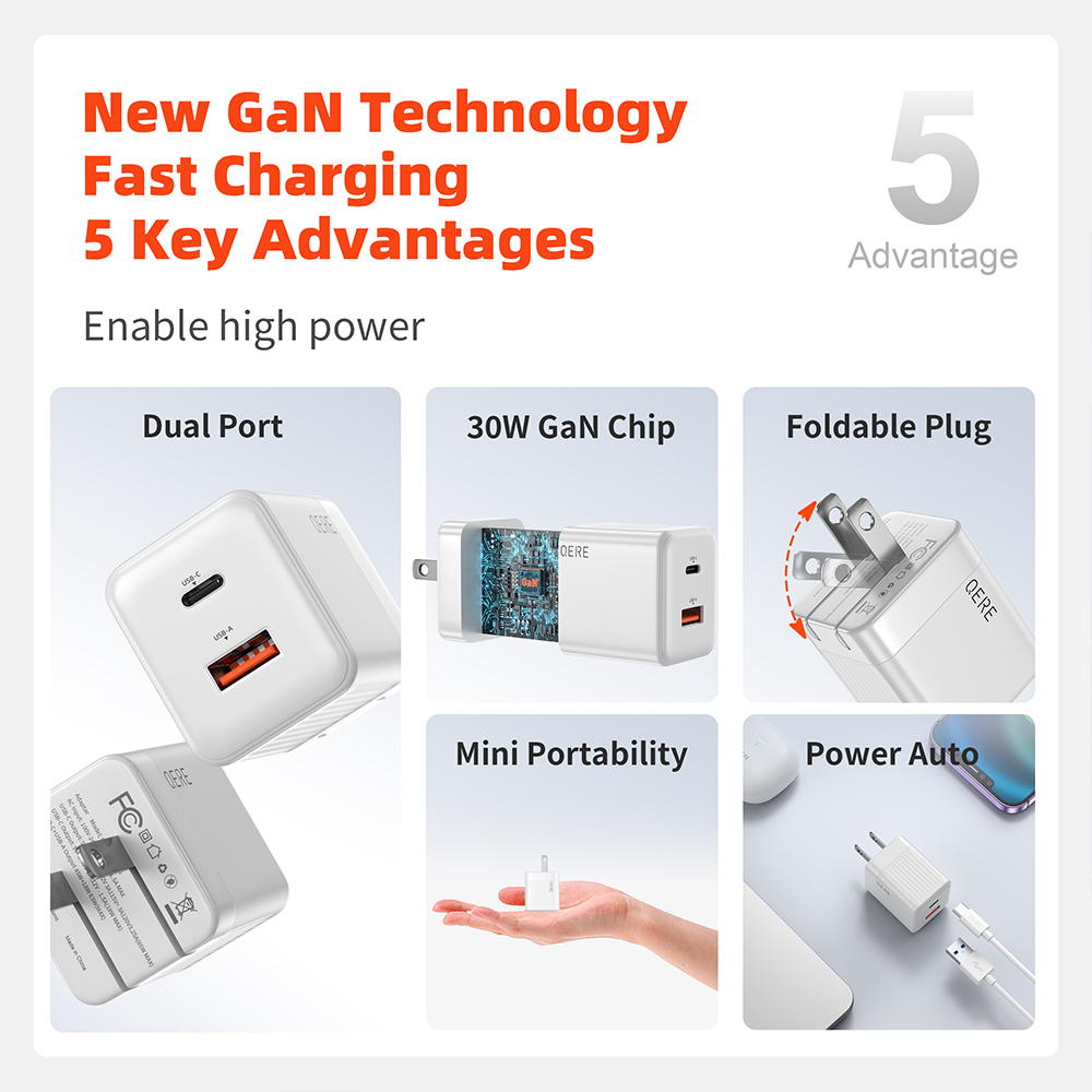 PD 30W GaN Phone Universal Adapters US Plug Safe Type C USB Intelligent Fast Charging Mini Portable Fast Charger