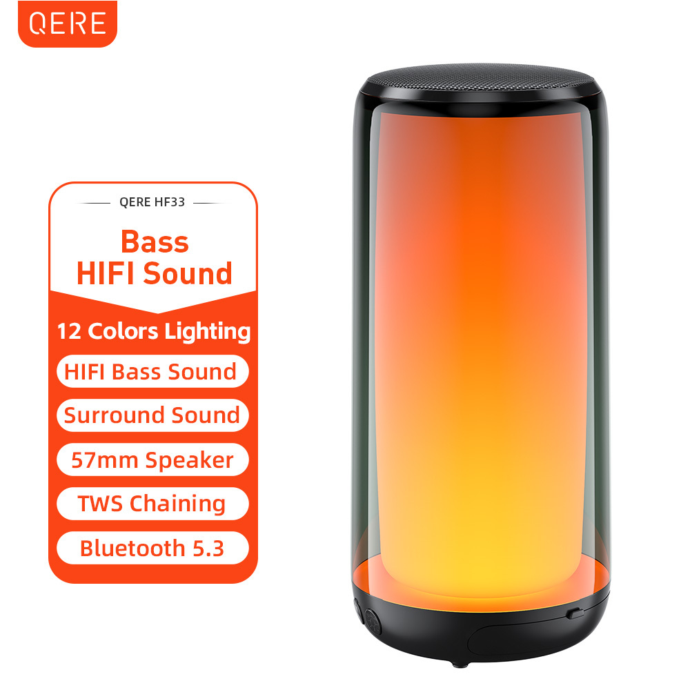 QERE HF33 Mini Portable Wireless Speaker Outdoor Subwoofer With 360 Led Flashing Colorful Metal Bass Speaker