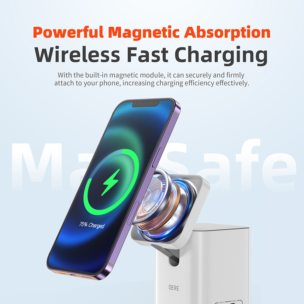 QERE KC801 Mobile Phone Magnetic Wireless Charger Station Fast Charging Safe Multi-functional Portable Foldable Mini  Wireless Charger