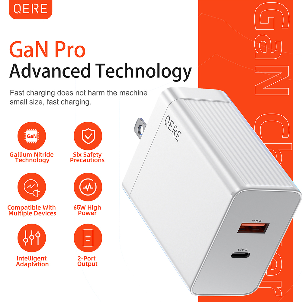 PD 65W GaN Phone Universal Adapters US Plug Safe Type C USB Intelligent Fast Charging Mini Portable Fast Charger
