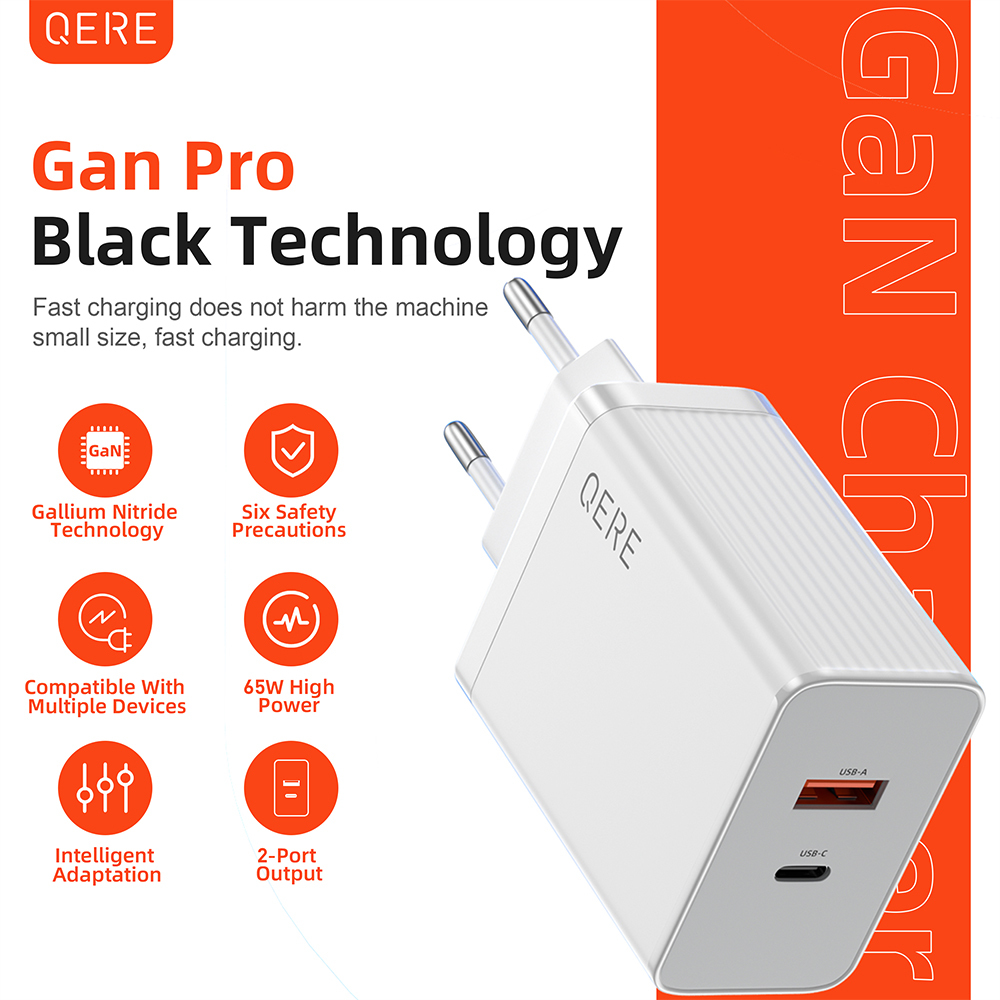 PD 65W GaN Phone Universal Adapters EU Plug Safe Type C USB Intelligent Fast Charging Mini Portable Fast Charger