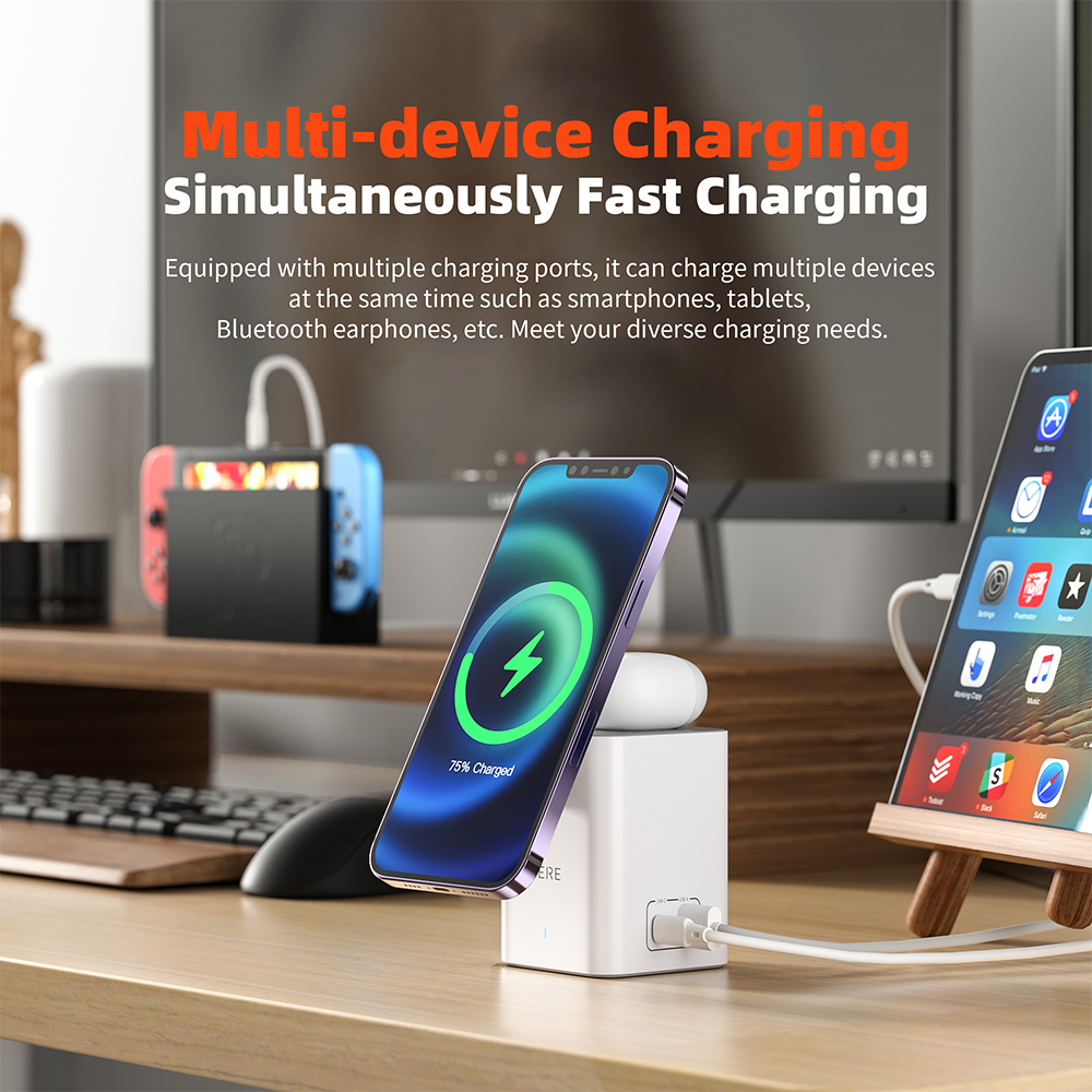 QERE KC801 Mobile Phone Magnetic Wireless Charger Station Fast Charging Safe Multi-functional Portable Foldable Mini  Wireless Charger