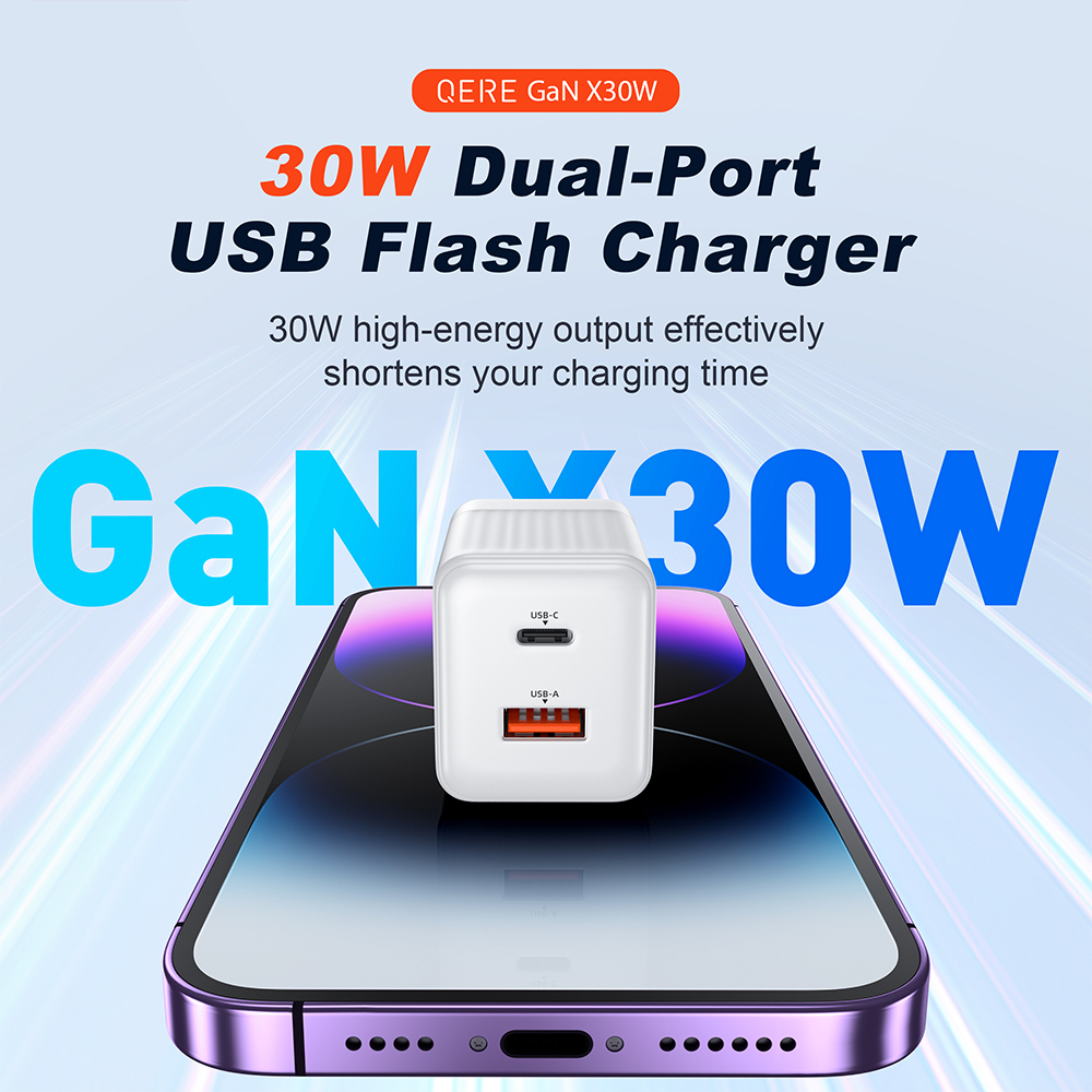 PD 30W GaN Phone Universal Adapters US Plug Safe Type C USB Intelligent Fast Charging Mini Portable Fast Charger