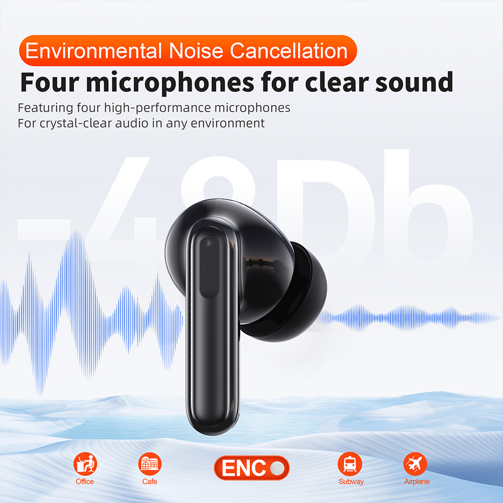 QERE E50 Four-Microphone ENC TWS Headphone Wireless Earphone Earbud Gaming In-Ear Headphones Earphone Bluetooth Earphone