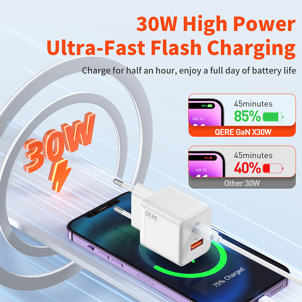 PD 30W GaN Phone Universal Adapters EU Plug Safe Type C USB Intelligent Fast Charging Mini Portable Fast Charger