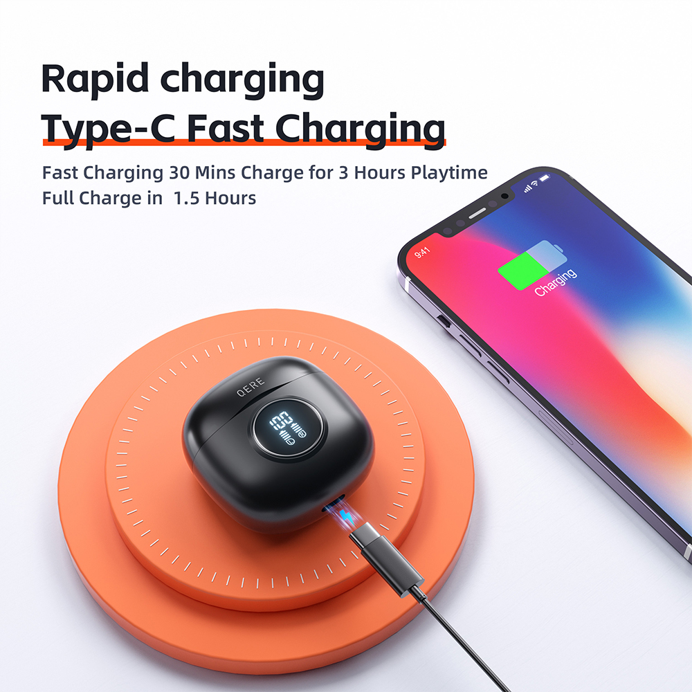 QERE E40 Four-Microphone ENC TWS Headphone Wireless Earphone Earbud Gaming In-Ear Headphones Earphone Bluetooth Earphone