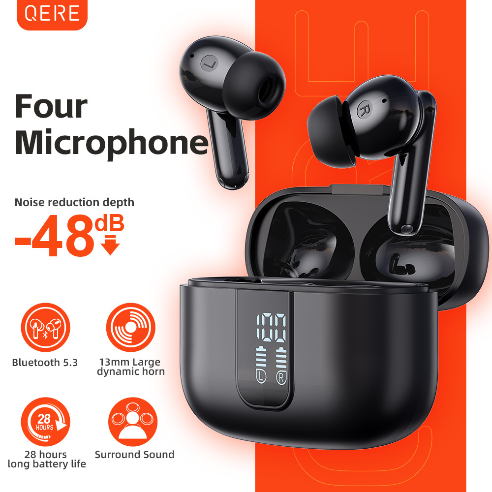 QERE E50 Four-Microphone ENC TWS Headphone Wireless Earphone Earbud Gaming In-Ear Headphones Earphone Bluetooth Earphone