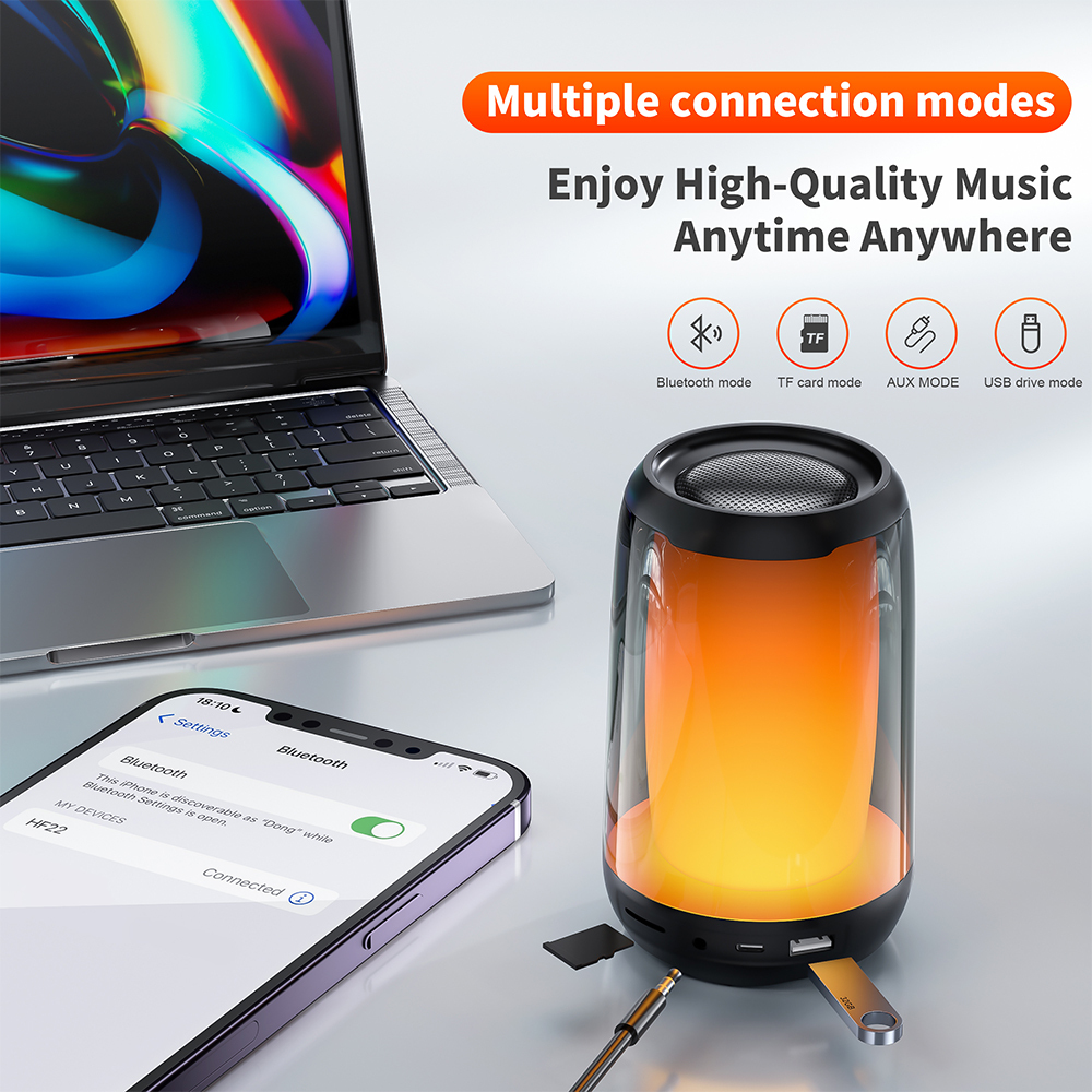QERE HF22 Mini Portable Wireless Speaker Outdoor Subwoofer With Led Flashing Colorful Metal Bass Speaker