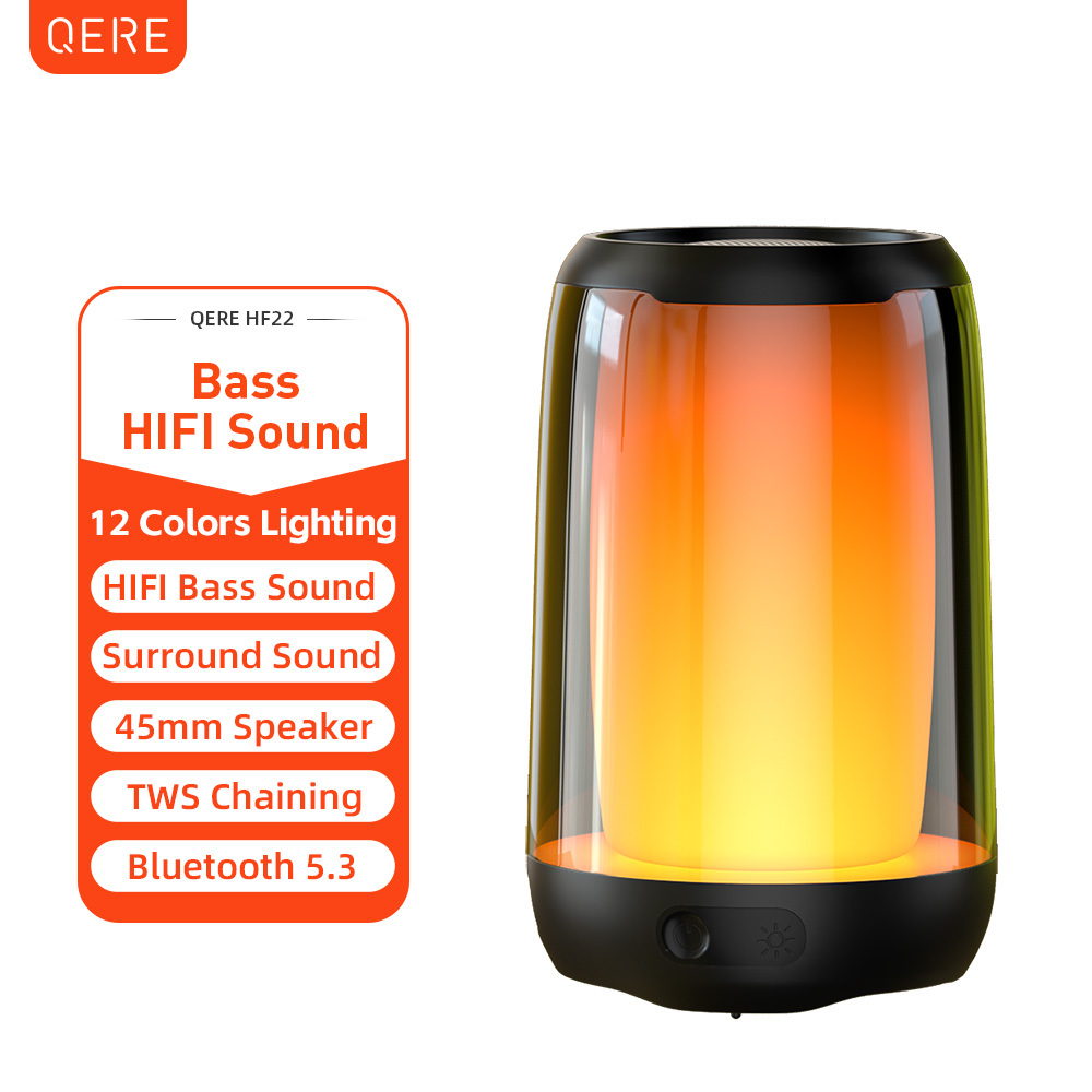 QERE HF22 Mini Portable Wireless Speaker Outdoor Subwoofer With Led Flashing Colorful Metal Bass Speaker