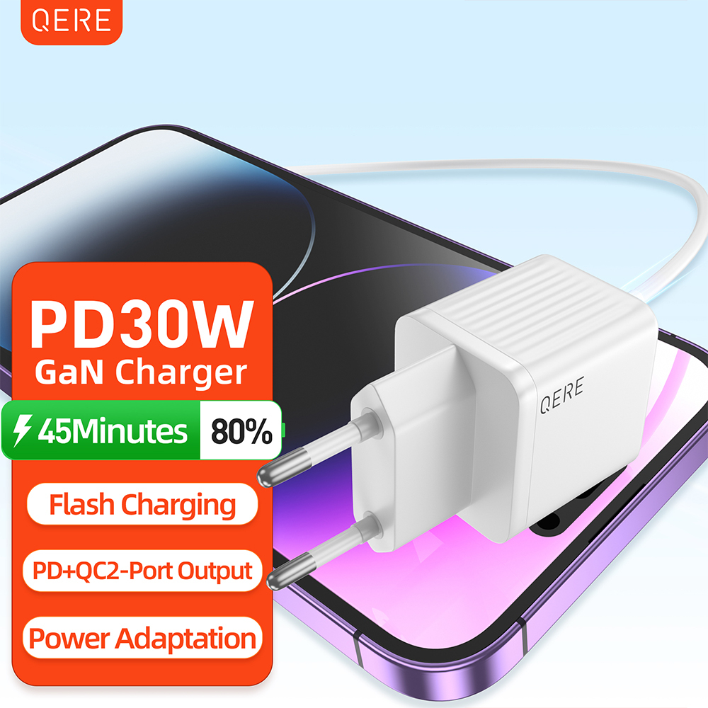 PD 30W GaN Phone Universal Adapters EU Plug Safe Type C USB Intelligent Fast Charging Mini Portable Fast Charger