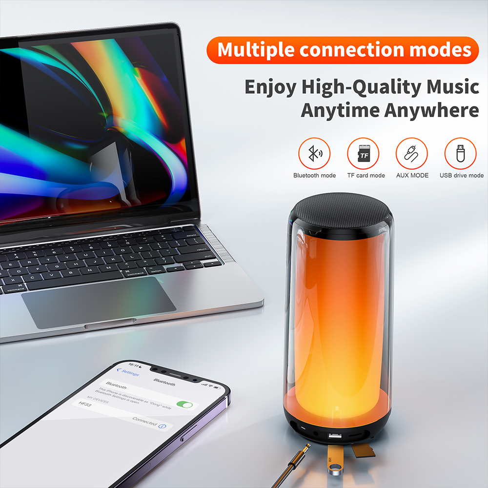 QERE HF33 Mini Portable Wireless Speaker Outdoor Subwoofer With 360 Led Flashing Colorful Metal Bass Speaker