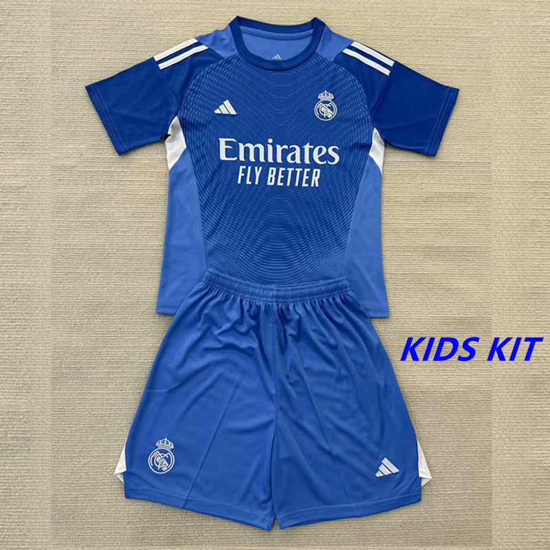 2025-26 REAL MADRID BLUE GOALKEEPER KIDS KIT