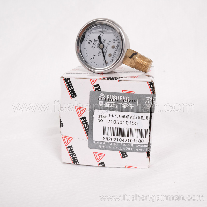 2105010155 Fusheng Genuine Screw Compressor 1-1/2"/1.6MPa Vertical Oil Filled Pressure Gauge