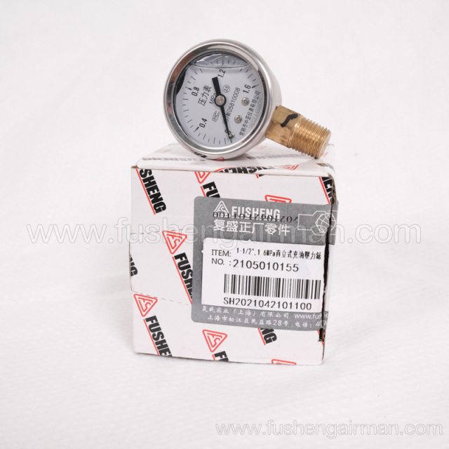 2105010155 Fusheng Genuine Screw Compressor 1-1/2"/1.6MPa Vertical Oil Filled Pressure Gauge