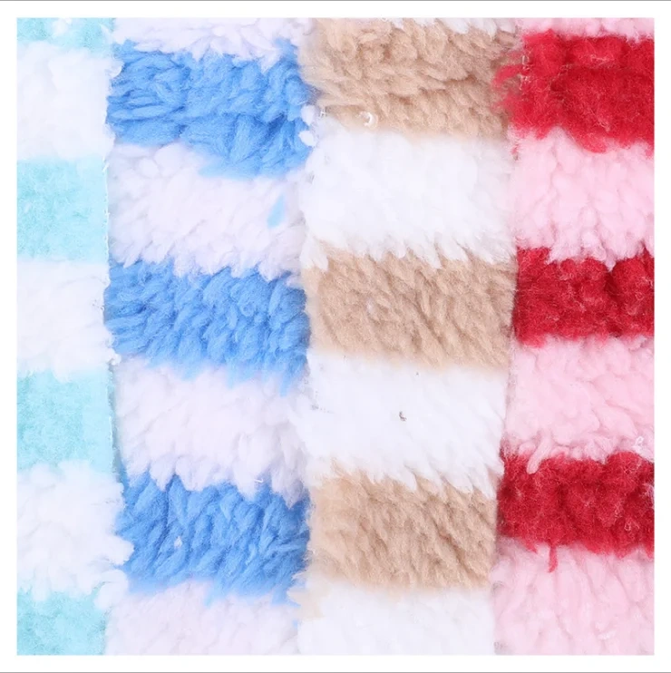 Cheap stripe two side sherpa wool fleece fabric Shu Velveteen teddy sherpa fabric for blanket