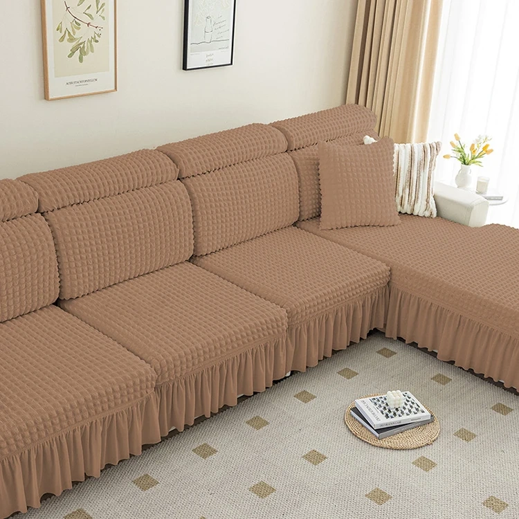 China Supplier Customized 100% Polyester Seersucker Elastic Sofa Cover Modern Style Jacquard Elastic Sofa Cover For Home