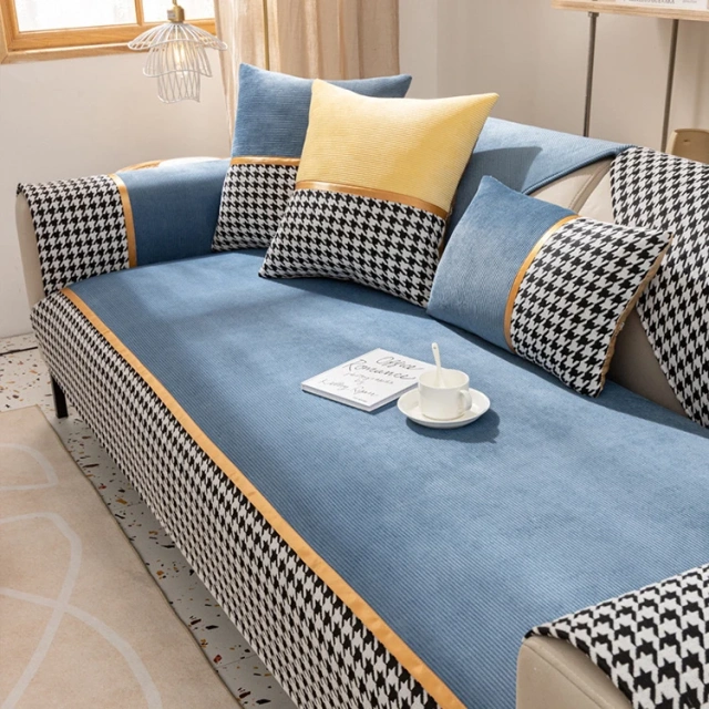 Classic houndstooth design printed chenille sofa cover for sectional sofa