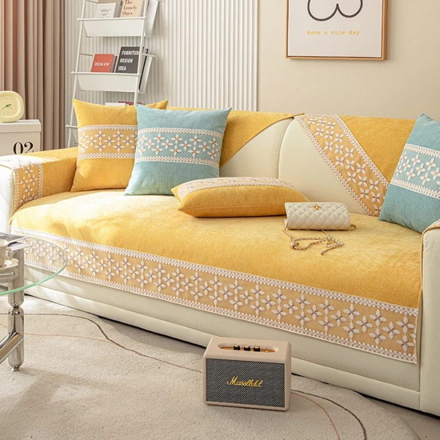Bohemian Style Design Embroidered florals Pattern Sofa Cover Chenille Washable And Anti Slip Sofa Cover For Sectional Sofa