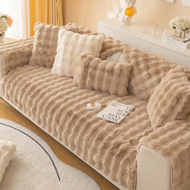 Classical Design 100% Polyester Rabbit Fur Sofa Cover Multi-Color Optional And Comfortable Durable Sofa Covers Set For Sectional