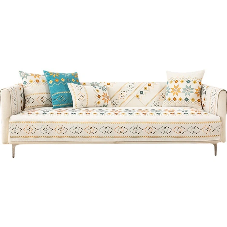 Bohemia Style Design Chenille Sofa Cover Printed Diamonds Patterns Sofa Cushion For Sectional Sofa