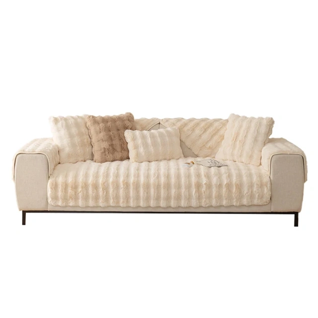 Machine washable cosy plush non-slip rabbit fur sofa cover set