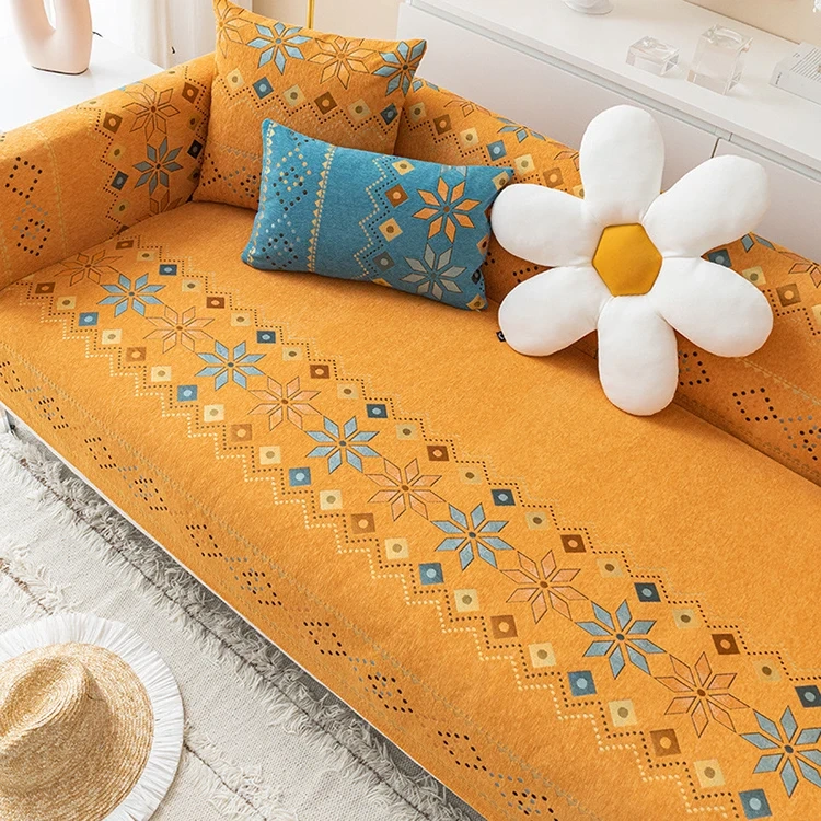Bohemia Style Design Chenille Sofa Cover Printed Diamonds Patterns Sofa Cushion For Sectional Sofa