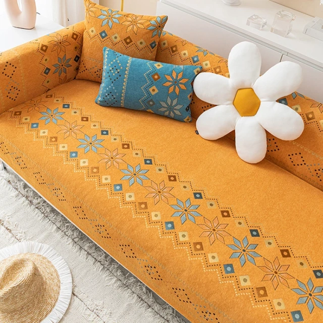 Bohemia Style Design Chenille Sofa Cover Printed Diamonds Patterns Sofa Cushion For Sectional Sofa