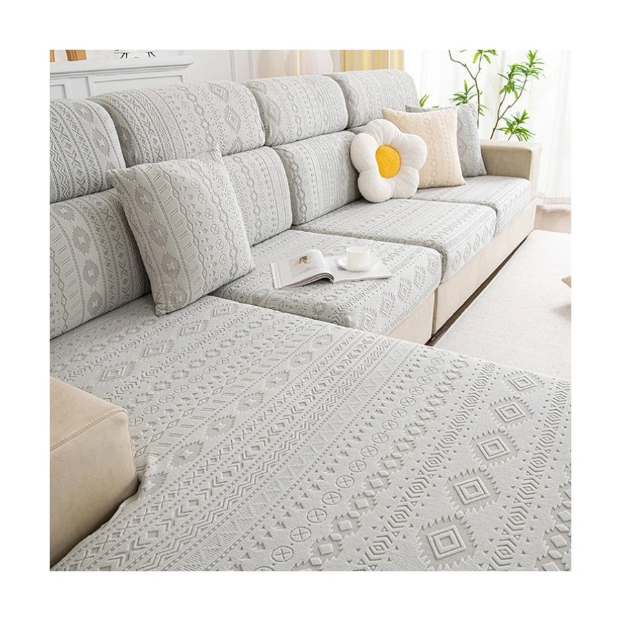 Factory Direct Rectangle Shape Jacquard Elastic Fleece Sofa Cover Modern Geometric Patterns Sofa Cover For Sectional Sofa