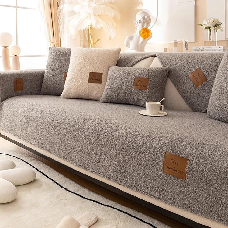 Best Quality Solid Color Faux Teddy Fur Sofa Cover Modern Soft And Comfortable Fleece Sofa Covers Fluffy For Home Hotel Cafe