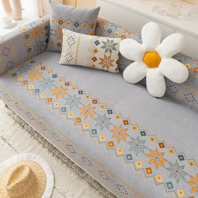 Bohemia Style Design Chenille Sofa Cover Printed Diamonds Patterns Sofa Cushion For Sectional Sofa