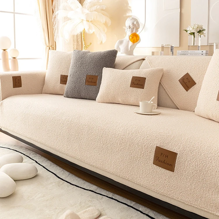 Solid Color Design 100% Polyester Teddy Fleece Sofa Cover Plain Dyed Soft And Comfortable Fleece Sofa Covers For Home Hotel
