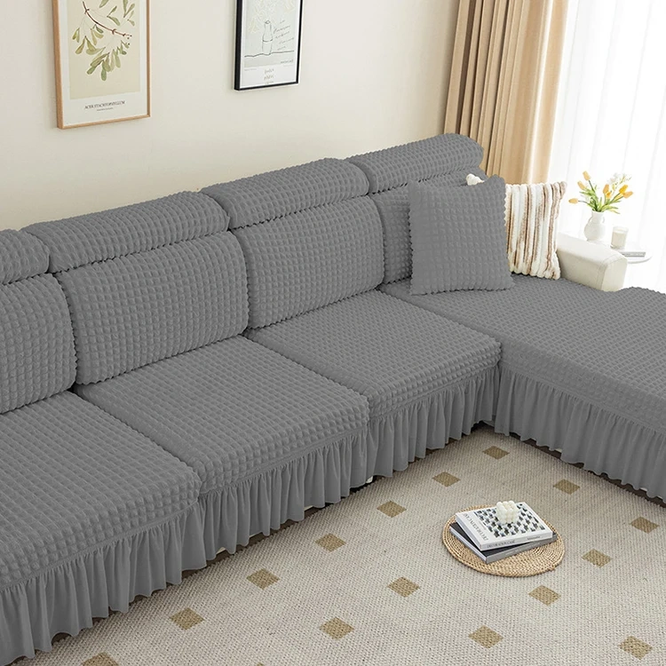 China Supplier Customized 100% Polyester Seersucker Elastic Sofa Cover Modern Style Jacquard Elastic Sofa Cover For Home